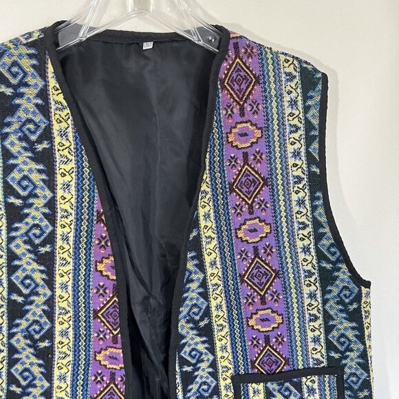 Vintage Southwestern Aztec Blanket Vest Womens Size XL Pockets - Picture 2 of 6